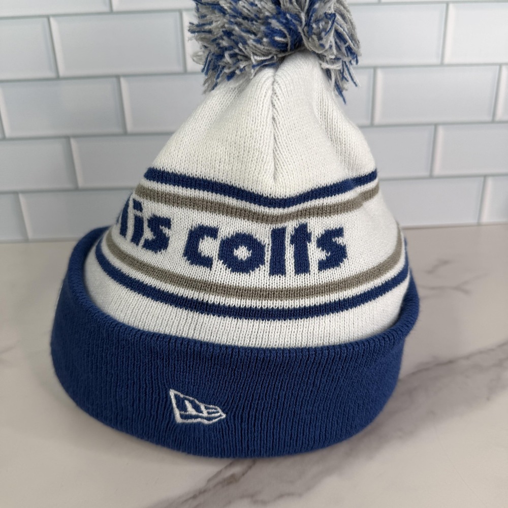 Indianapolis Colts Hat Beanie Mens Blue NFL Football Pom Knit Cuffed New Era - Picture 6 of 11